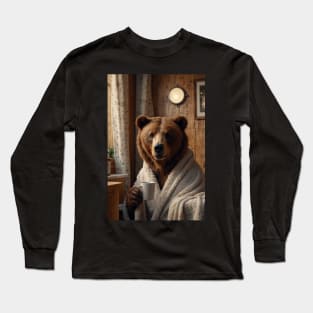 Cozy Bear Drinking Coffee – Relaxing Morning Vibes Long Sleeve T-Shirt